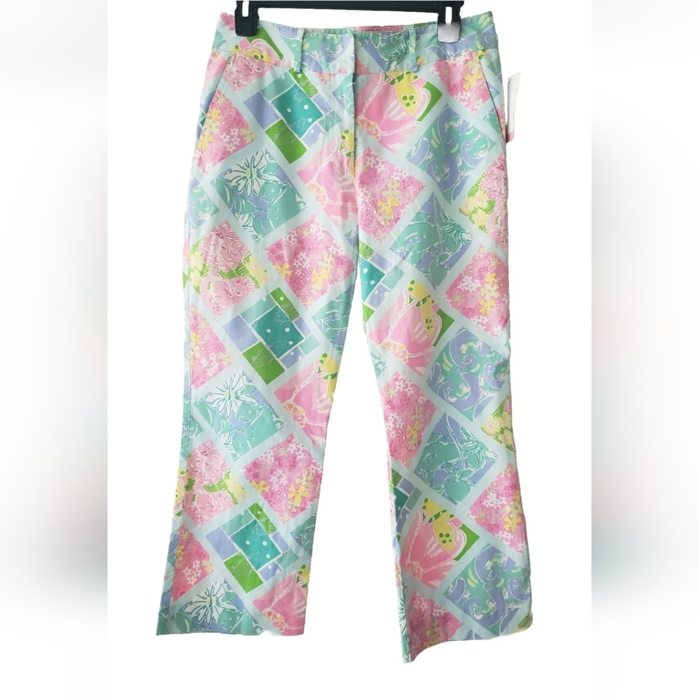 Lilly pulitzer womens Patchwork print pink blue Multicolor capri pants size 4 NW